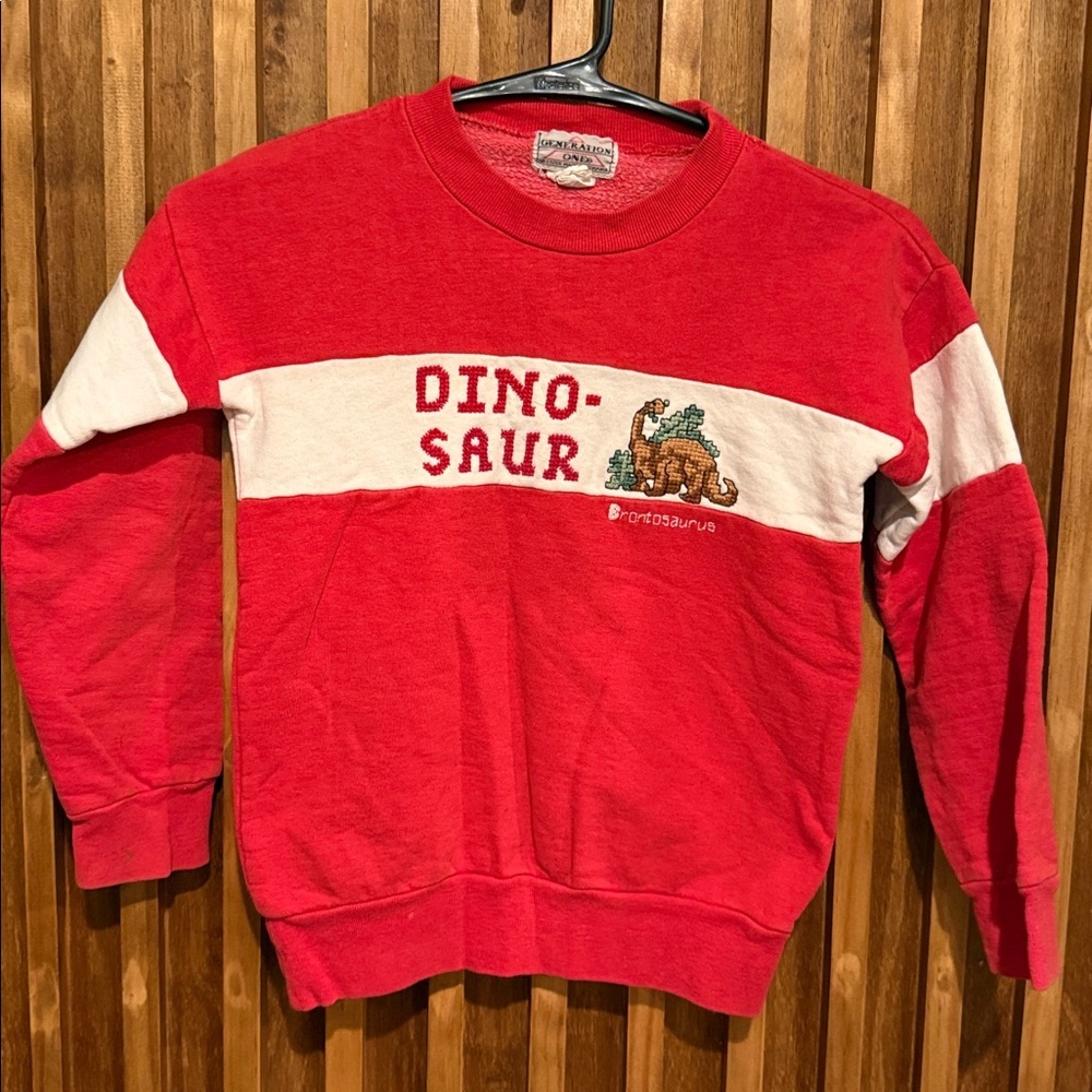 Vintage Dinosaurs embroidered Patchwork Crew Sweatshirt. Size 6